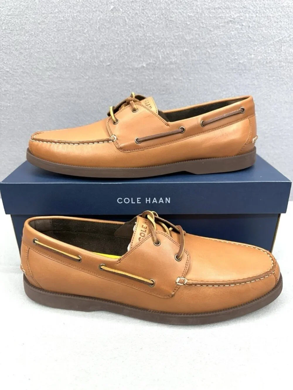 Cole Haan Grand+ Bowside Men 11.5 Boat Shoes Cognac Brown Leather Loafers C42132